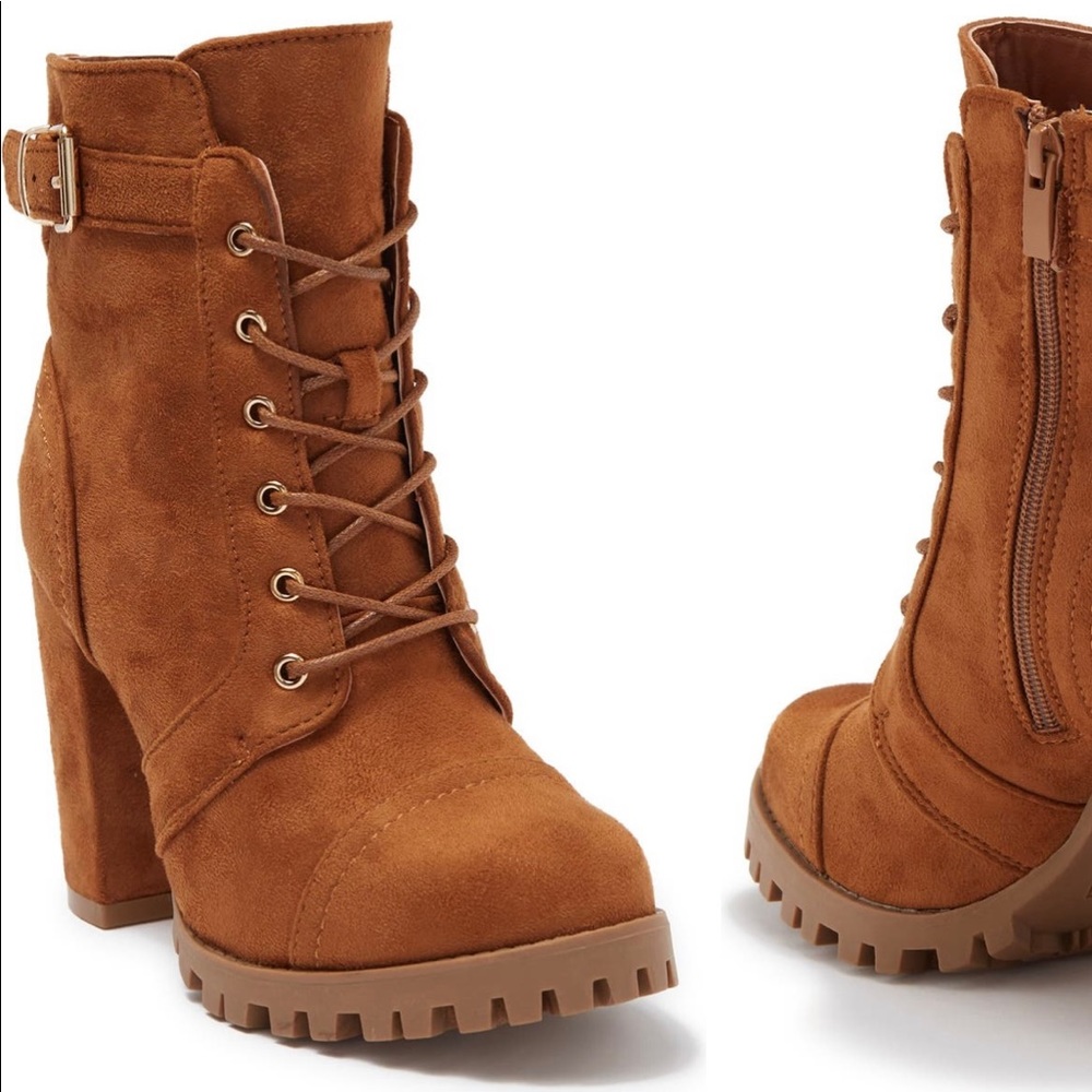Top Moda Suede Lace Up Block Heel Bootie Size 6.5